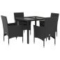 vidaXL 5-tlg. Garten-Essgruppe mit Kissen Schwarz Poly Rattan und Glas vidaXL 5-tlg. Garten-Essgruppe mit Kissen Schwarz Poly Rattan und Glas