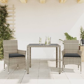 vidaXL 3-tlg. Garten-Essgruppe mit Kissen Hellgrau Poly Rattan Glas
