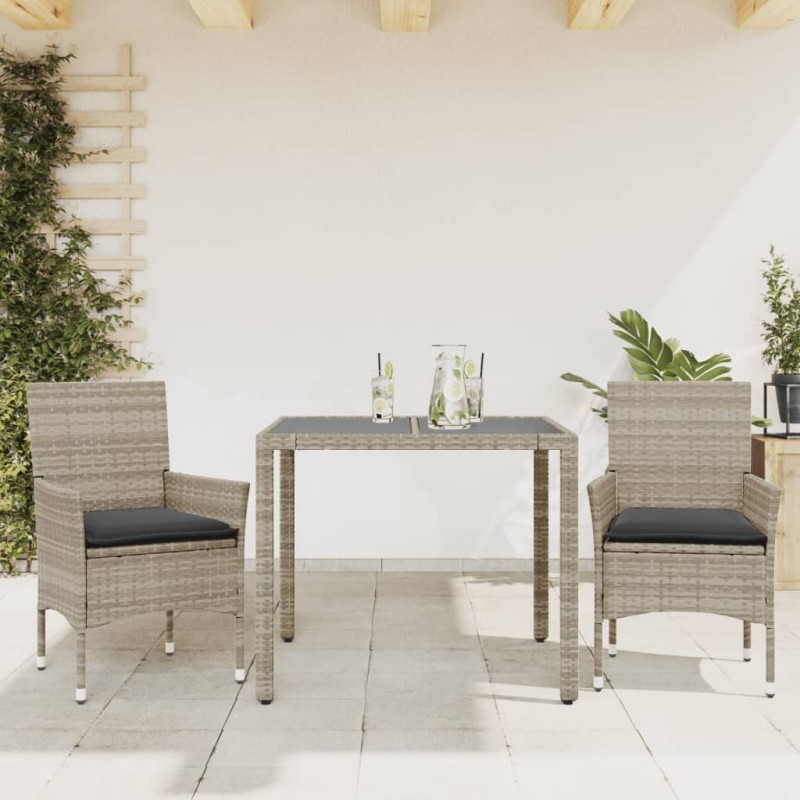 vidaXL 3-tlg. Garten-Essgruppe mit Kissen Hellgrau Poly Rattan Glas vidaXL 3-tlg. Garten-Essgruppe mit Kissen Hellgrau Poly Rattan Glas