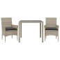 vidaXL 3-tlg. Garten-Essgruppe mit Kissen Hellgrau Poly Rattan Glas vidaXL 3-tlg. Garten-Essgruppe mit Kissen Hellgrau Poly Rattan Glas