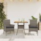 vidaXL 3-tlg. Garten-Essgruppe mit Kissen Grau Poly Rattan Akazie vidaXL 3-tlg. Garten-Essgruppe mit Kissen Grau Poly Rattan Akazie