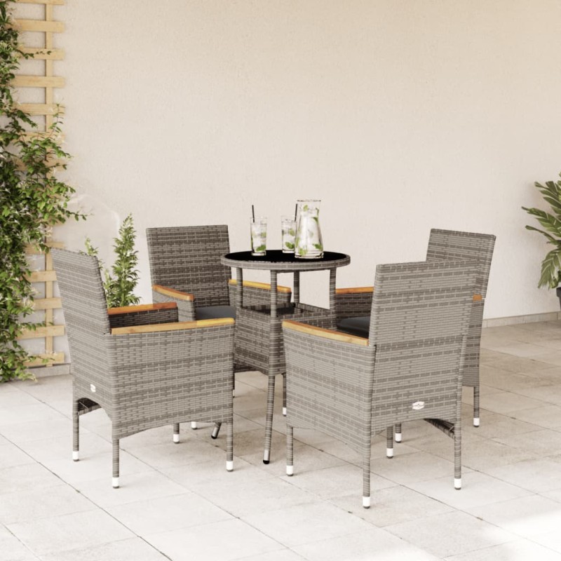 vidaXL 5-tlg. Garten-Essgruppe mit Kissen Grau Poly Rattan und Glas vidaXL 5-tlg. Garten-Essgruppe mit Kissen Grau Poly Rattan und Glas