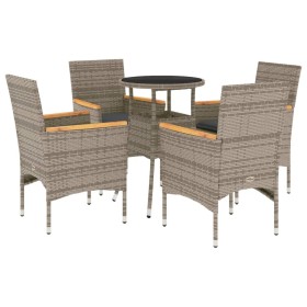 vidaXL 5-tlg. Garten-Essgruppe mit Kissen Grau Poly Rattan und Glas