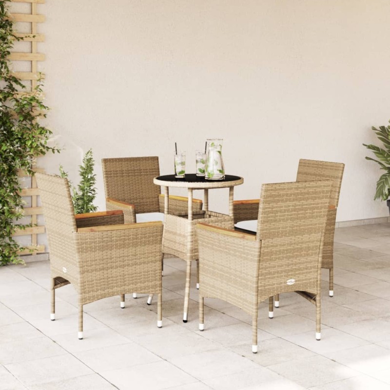 vidaXL 5-tlg. Garten-Essgruppe mit Kissen Beige Poly Rattan und Glas vidaXL 5-tlg. Garten-Essgruppe mit Kissen Beige Poly Rattan und Glas