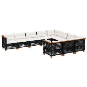 vidaXL 10-tlg. Garten-Sofagarnitur mit Kissen Schwarz Poly Rattan
