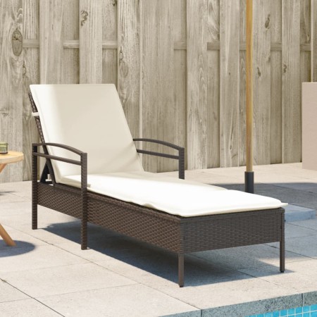 vidaXL Sonnenliege mit Auflage Braun 63x200x81 cm Poly Rattan