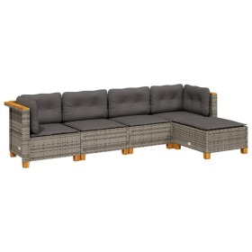 vidaXL 5-tlg. Garten-Sofagarnitur mit Kissen Grau Poly Rattan