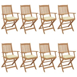 vidaXL Klappbare Gartenstühle 8 Stk. mit Kissen Massivholz Akazie