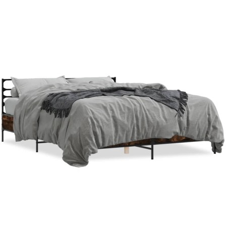 vidaXL Bettgestell Räuchereiche 150x200 cm Holzwerkstoff und Metall