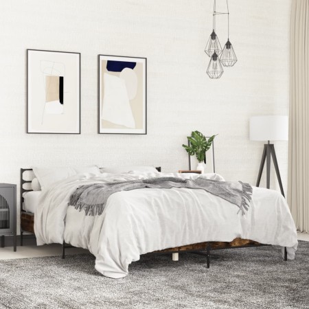 vidaXL Bettgestell Räuchereiche 160x200 cm Holzwerkstoff und Metall