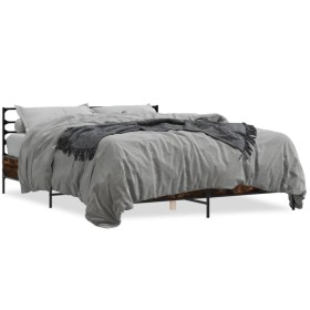 vidaXL Bettgestell Räuchereiche 160x200 cm Holzwerkstoff und Metall