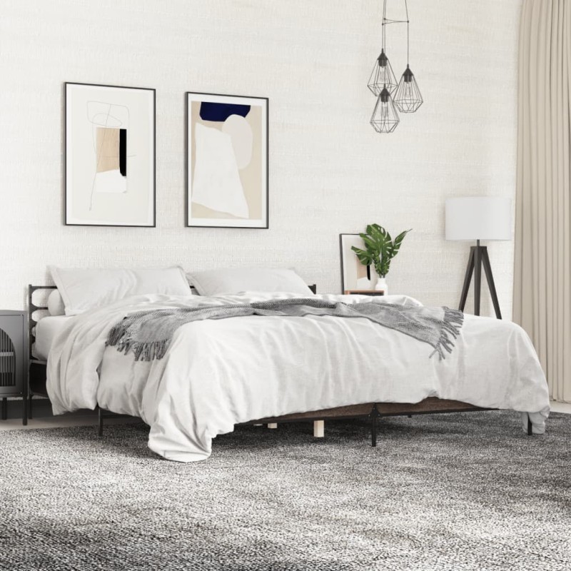 vidaXL Bettgestell Braun Eichen-Optik 180x200 cm Holzwerkstoff Metall vidaXL Bettgestell Braun Eichen-Optik 180x200 cm Holzwerkstoff Metall