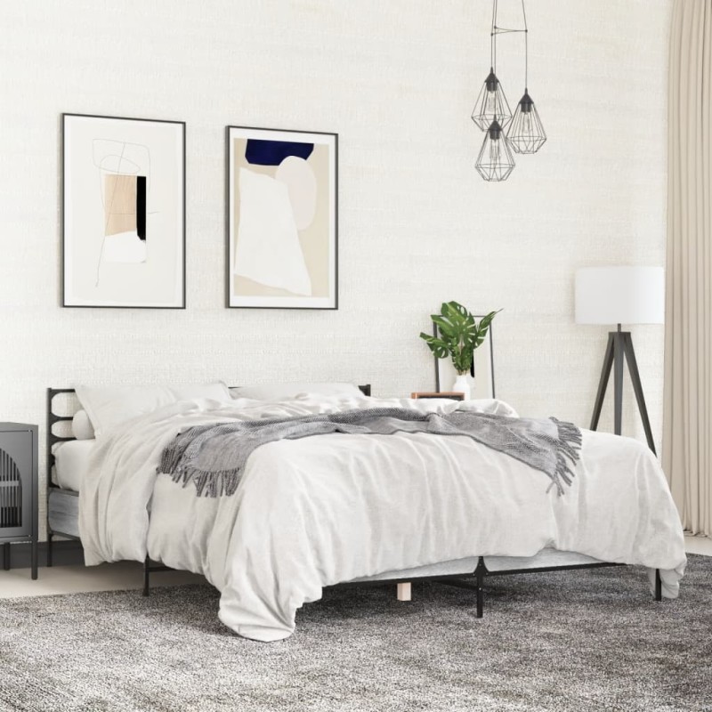 vidaXL Bettgestell Grau Sonoma 140x190 cm Holzwerkstoff und Metall vidaXL Bettgestell Grau Sonoma 140x190 cm Holzwerkstoff und Metall