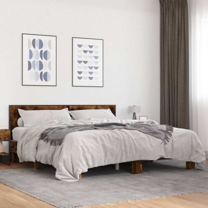 vidaXL Bettgestell Räuchereiche 180x200 cm Holzwerkstoff und Metall vidaXL Bettgestell Räuchereiche 180x200 cm Holzwerkstoff und Metall
