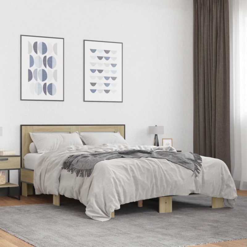 vidaXL Bettgestell Sonoma-Eiche 140x190 cm Holzwerkstoff und Metall vidaXL Bettgestell Sonoma-Eiche 140x190 cm Holzwerkstoff und Metall