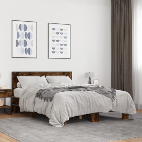 vidaXL Bettgestell Räuchereiche 135x190 cm Holzwerkstoff und Metall