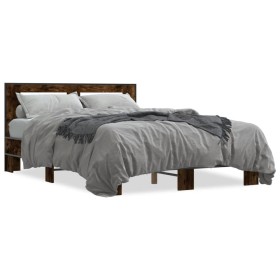 vidaXL Bettgestell Räuchereiche 135x190 cm Holzwerkstoff und Metall