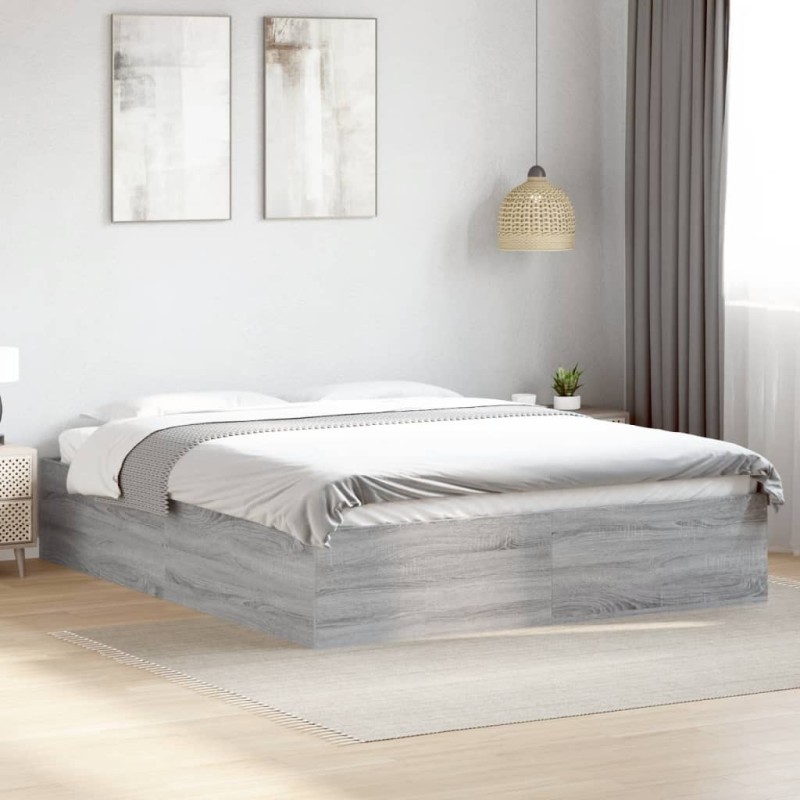 vidaXL Bettgestell Grau Sonoma 150x200 cm Holzwerkstoff vidaXL Bettgestell Grau Sonoma 150x200 cm Holzwerkstoff