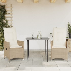 vidaXL Gartensessel mit Kissen 2 Stk. Verstellbar Beige Poly Rattan