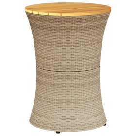 vidaXL Garten-Beistelltisch Trommelform Beige Poly Rattan Massivholz