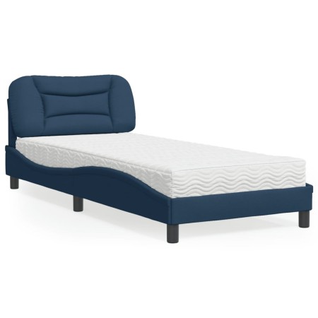vidaXL Bett mit Matratze Blau 90x200 cm Stoff