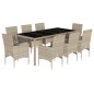 vidaXL 9-tlg. Garten-Essgruppe mit Kissen Hellgrau Poly Rattan & Glas vidaXL 9-tlg. Garten-Essgruppe mit Kissen Hellgrau Poly Rattan & Glas