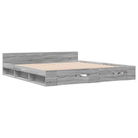 vidaXL Bettgestell mit Schubladen Grau Sonoma 200x200cm Holzwerkstoff