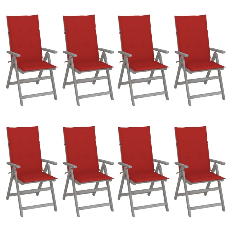 Verstellbare Gartenstühle mit Auflagen 8 Stk. Grau Akazienholz Verstellbare Gartenstühle mit Auflagen 8 Stk. Grau Akazienholz