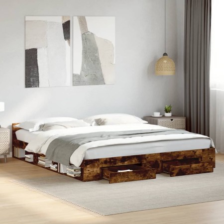 vidaXL Bettgestell mit Schubladen Räuchereiche 180x200cm Holzwerkstoff