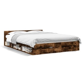 vidaXL Bettgestell mit Schubladen Räuchereiche 135x190cm Holzwerkstoff