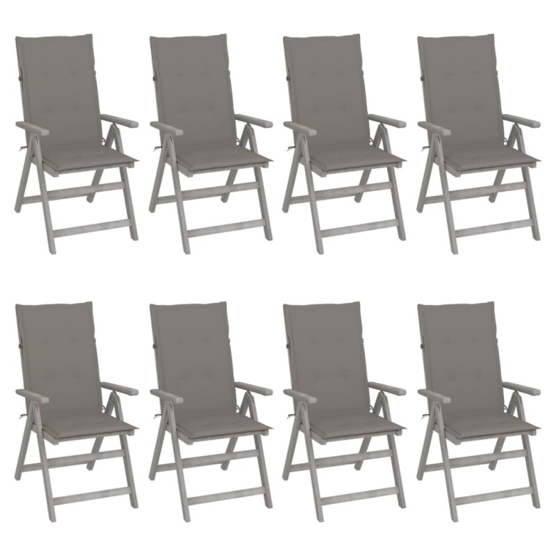 vidaXL Verstellbare Gartenstühle mit Auflagen 8 Stk. Grau Akazienholz vidaXL Verstellbare Gartenstühle mit Auflagen 8 Stk. Grau Akazienholz