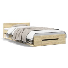 vidaXL Bettgestell mit Schublade Sonoma-Eiche 100x200 cm Holzwerkstoff