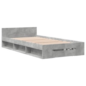 vidaXL Bettgestell mit Schublade Betongrau 90x200 cm Holzwerkstoff