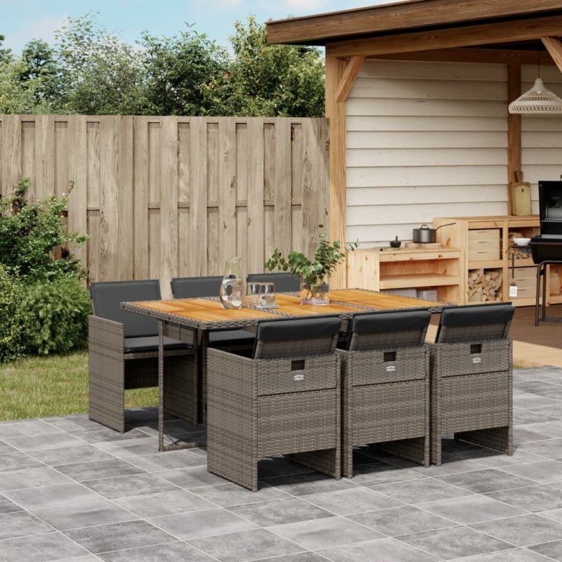 vidaXL 7-tlg. Garten-Essgruppe mit Kissen Grau Poly Rattan vidaXL 7-tlg. Garten-Essgruppe mit Kissen Grau Poly Rattan