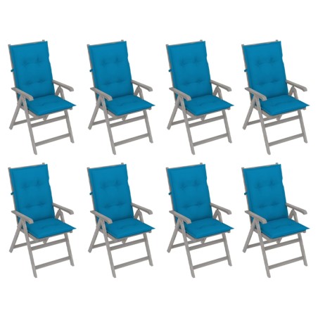 Verstellbare Gartenstühle mit Auflagen 8 Stk. Grau Akazienholz