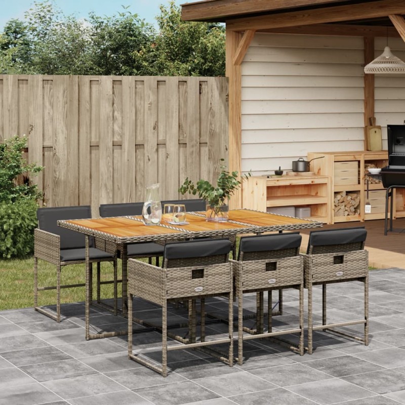 vidaXL 7-tlg. Garten-Essgruppe mit Kissen Grau Poly Rattan vidaXL 7-tlg. Garten-Essgruppe mit Kissen Grau Poly Rattan