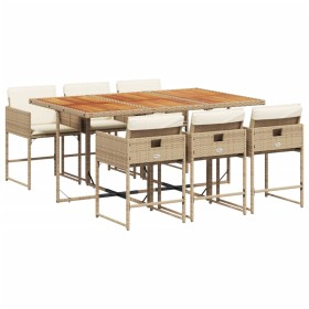 vidaXL 7-tlg. Garten-Essgruppe mit Kissen Beige Poly Rattan