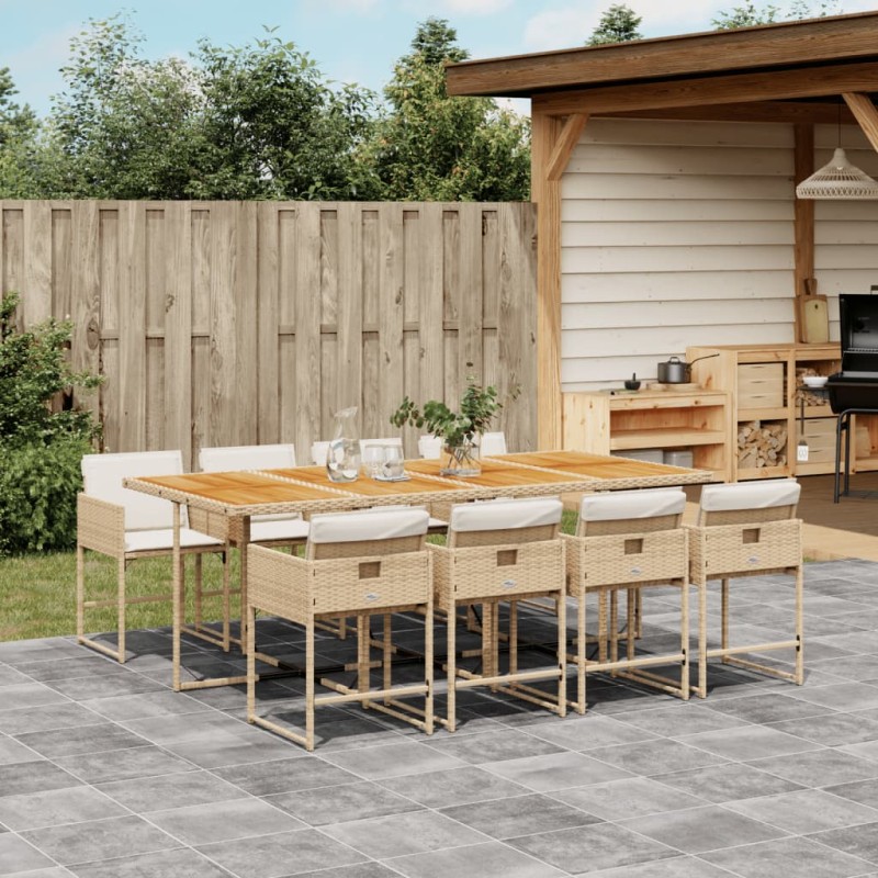 vidaXL 9-tlg. Garten-Essgruppe mit Kissen Beige Poly Rattan vidaXL 9-tlg. Garten-Essgruppe mit Kissen Beige Poly Rattan