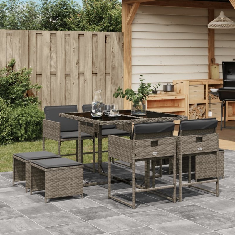 vidaXL 9-tlg. Garten-Essgruppe mit Kissen Grau Poly Rattan vidaXL 9-tlg. Garten-Essgruppe mit Kissen Grau Poly Rattan