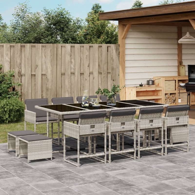 vidaXL 13-tlg. Garten-Essgruppe mit Kissen Hellgrau Poly Rattan vidaXL 13-tlg. Garten-Essgruppe mit Kissen Hellgrau Poly Rattan