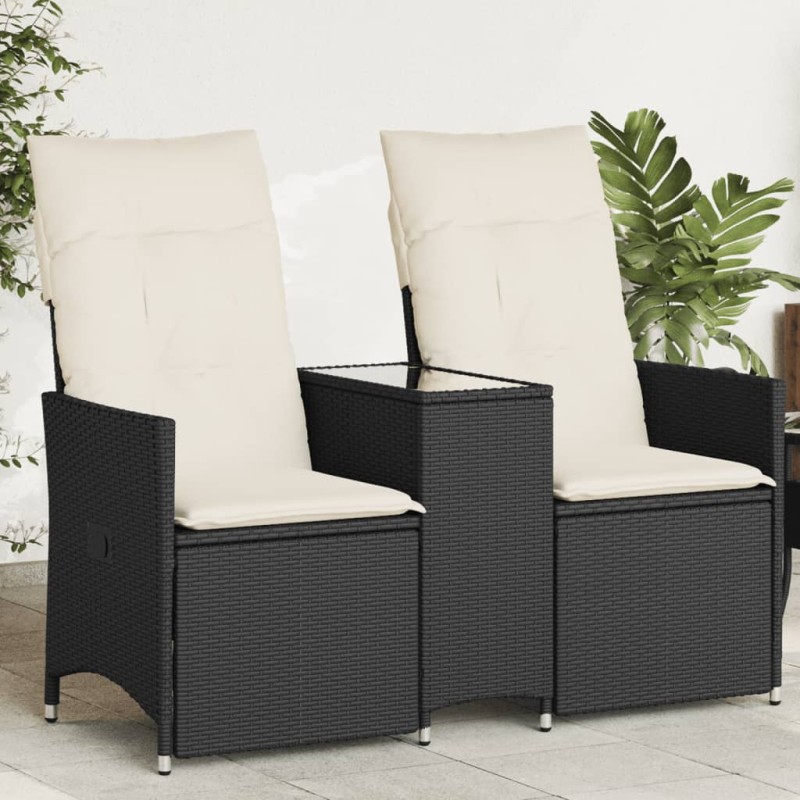 vidaXL Gartensofa 2-Sitzer Verstellbar mit Tisch Schwarz Poly Rattan vidaXL Gartensofa 2-Sitzer Verstellbar mit Tisch Schwarz Poly Rattan