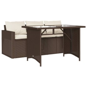 vidaXL 2-tlg. Garten-Essgruppe mit Kissen Braun Poly Rattan