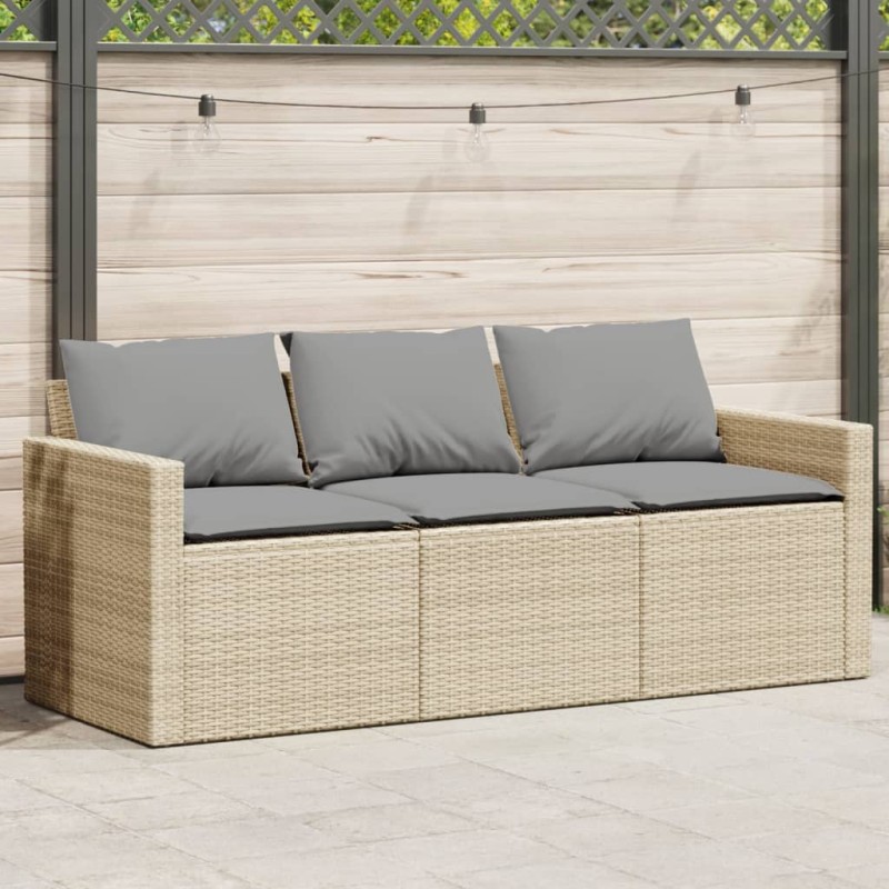 vidaXL Gartensofa mit Kissen 3-Sitzer Beige Poly Rattan vidaXL Gartensofa mit Kissen 3-Sitzer Beige Poly Rattan