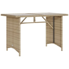 vidaXL Gartentisch mit Glasplatte Beige 110x68x70 cm Poly Rattan