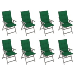 Verstellbare Gartenstühle mit Auflagen 8 Stk. Grau Akazienholz