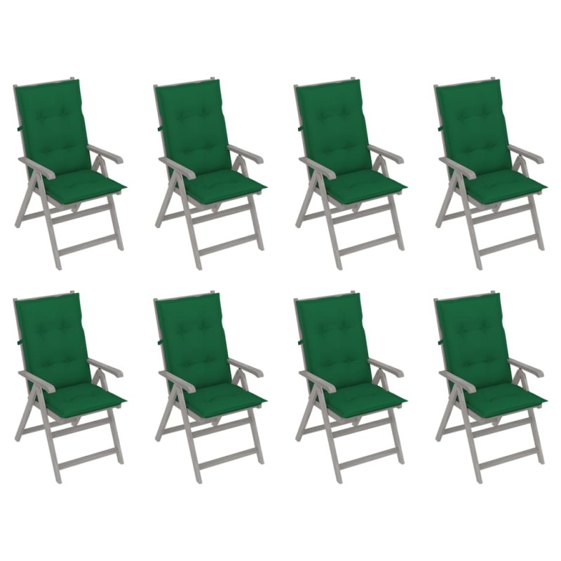 Verstellbare Gartenstühle mit Auflagen 8 Stk. Grau Akazienholz Verstellbare Gartenstühle mit Auflagen 8 Stk. Grau Akazienholz
