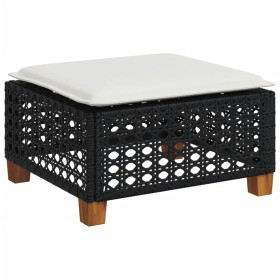 vidaXL Gartenhocker mit Kissen Schwarz 63,5x56x32 cm Poly Rattan