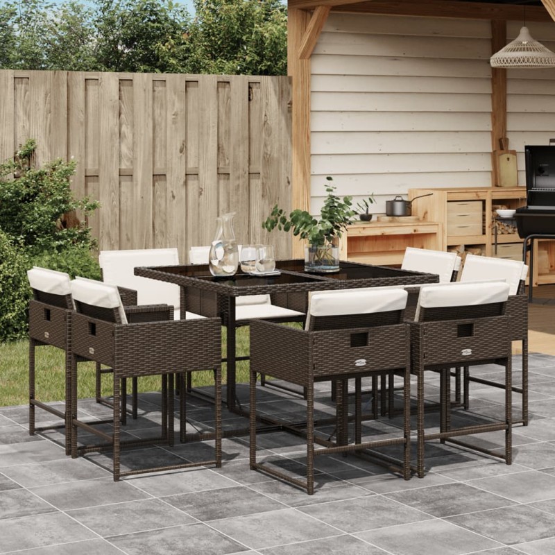 vidaXL 9-tlg. Garten-Essgruppe mit Kissen Braun Poly Rattan vidaXL 9-tlg. Garten-Essgruppe mit Kissen Braun Poly Rattan