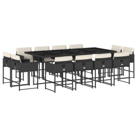 vidaXL 13-tlg. Garten-Essgruppe mit Kissen Schwarz Poly Rattan