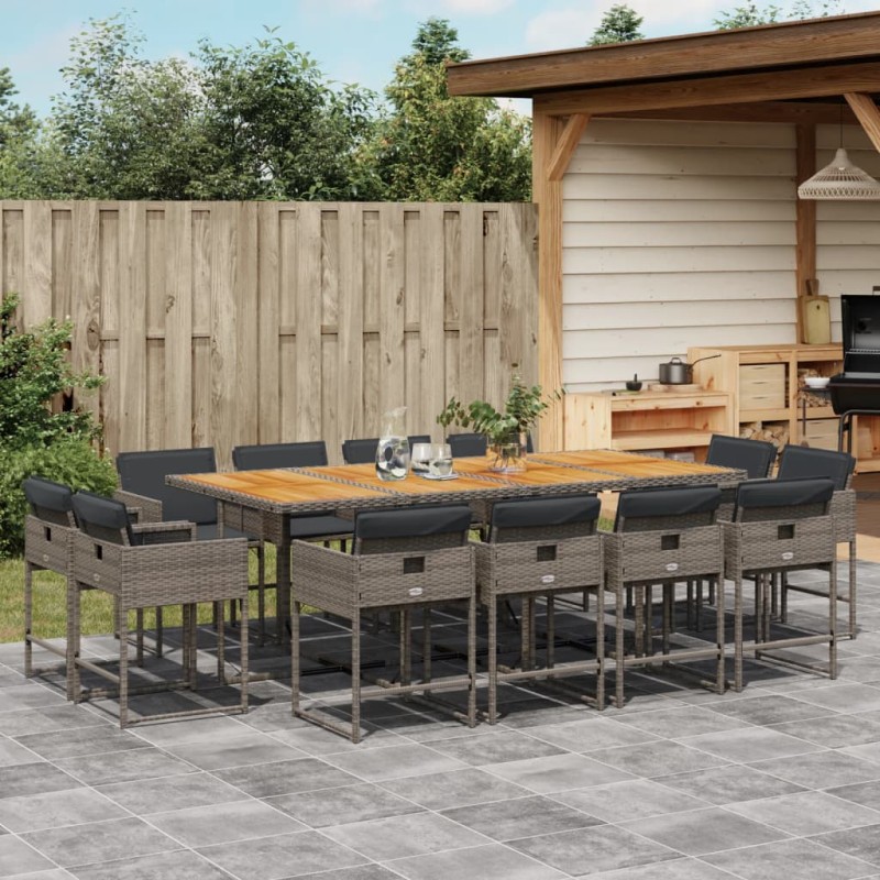vidaXL 13-tlg. Garten-Essgruppe mit Kissen Grau Poly Rattan vidaXL 13-tlg. Garten-Essgruppe mit Kissen Grau Poly Rattan